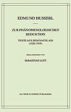 Zur phänomenologischen Reduktion Texte aus dem Nachlass, 1926-1935