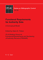 Functional requirements for authority data a conceptual model ; final report, December 2008/ [International Federation of Library Associations and Institutions]. Ed. by Glenn Patton
