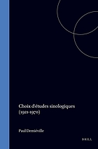 Choix d'études sinologiques (1921-1970).