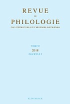 Revue de philologie, de littérature et d'histoire anciennes.