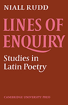 Lines of enquiry studies in Latin poetry