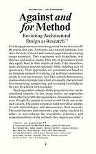 Against and for method : revisiting architectural design as research